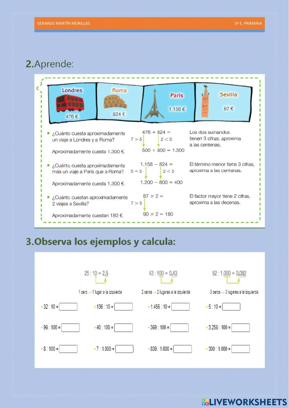 Cálculo y operaciones. Ficha 5.