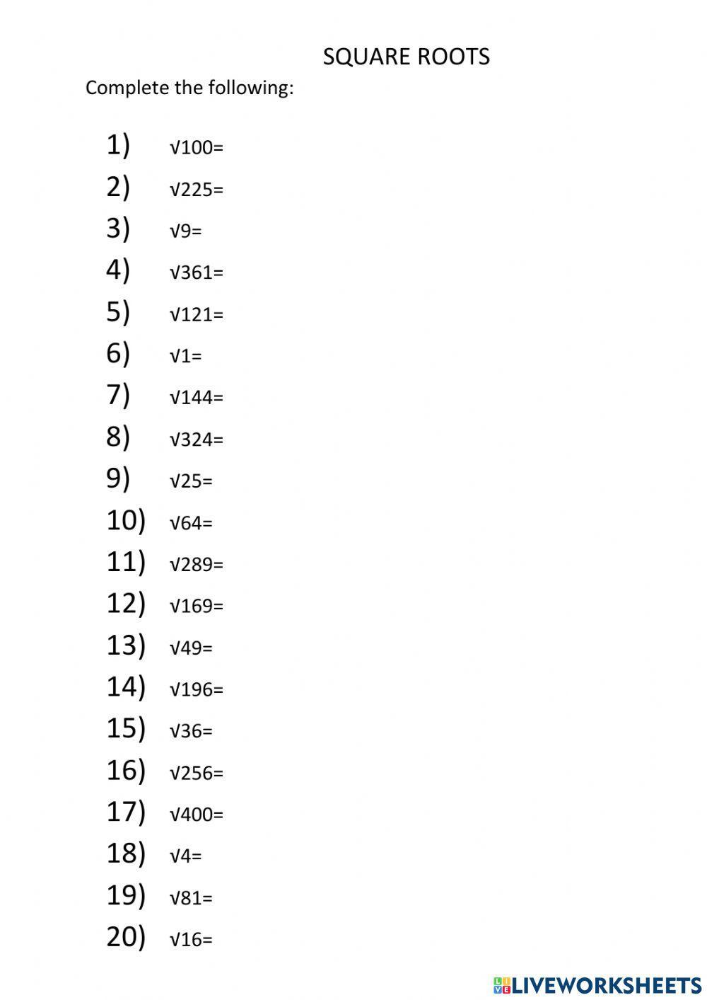 square-roots-1-20-worksheet-live-worksheets
