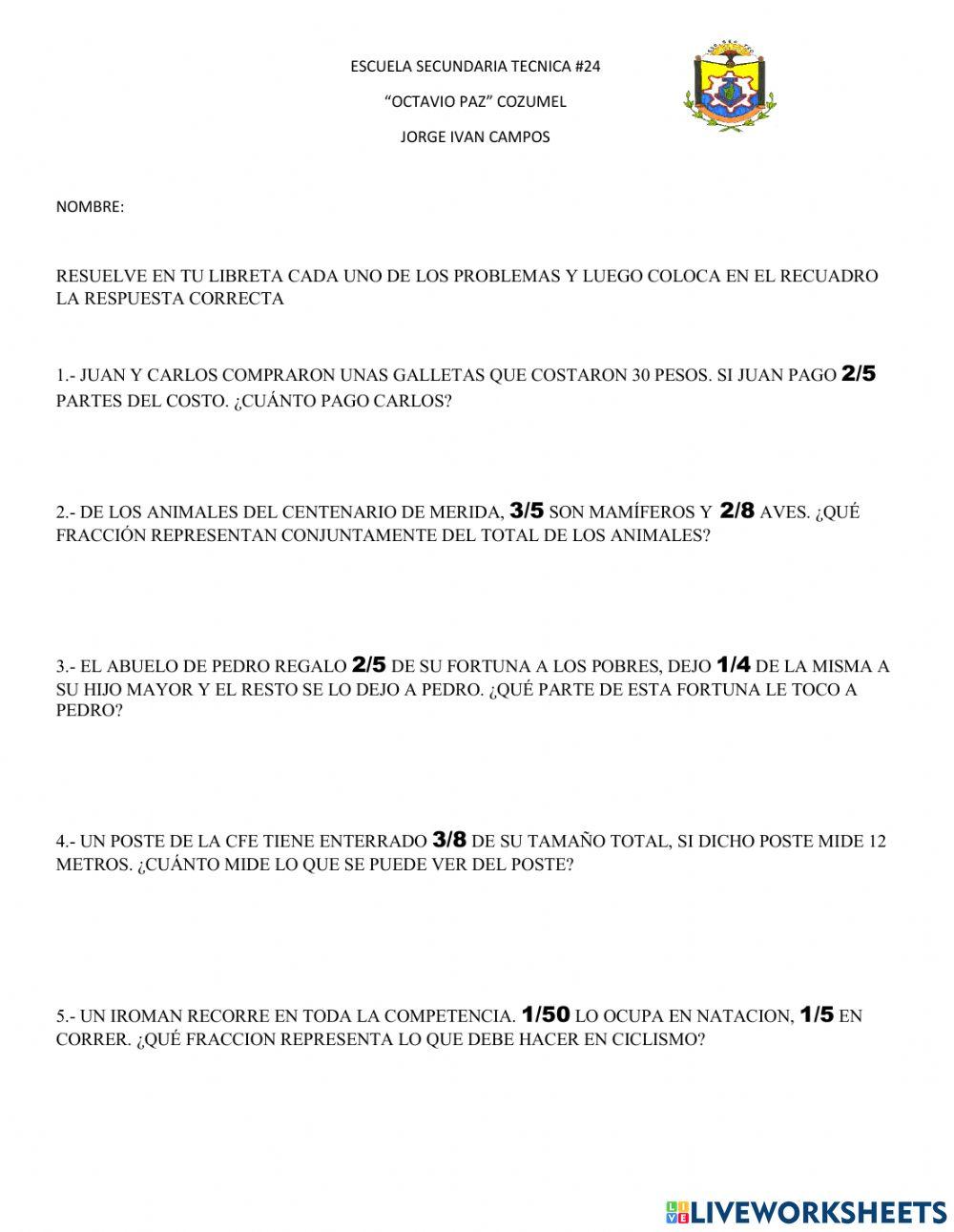 Problemas con fracciones