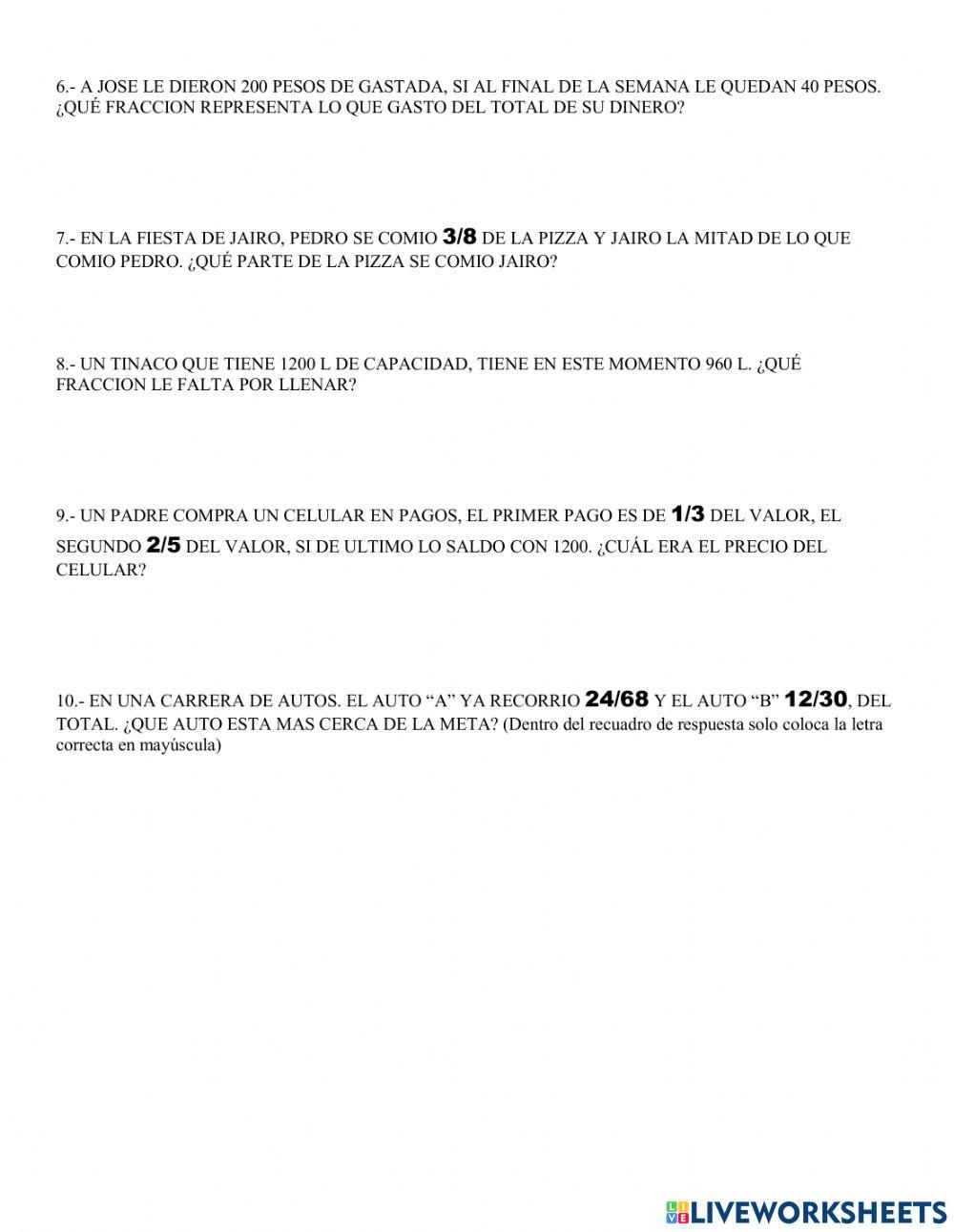 Problemas con fracciones