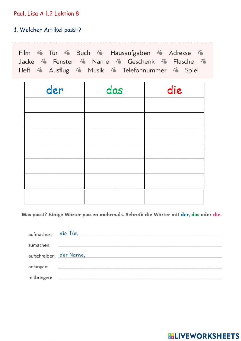 Paul und Lisa A1.2 Lektion 8