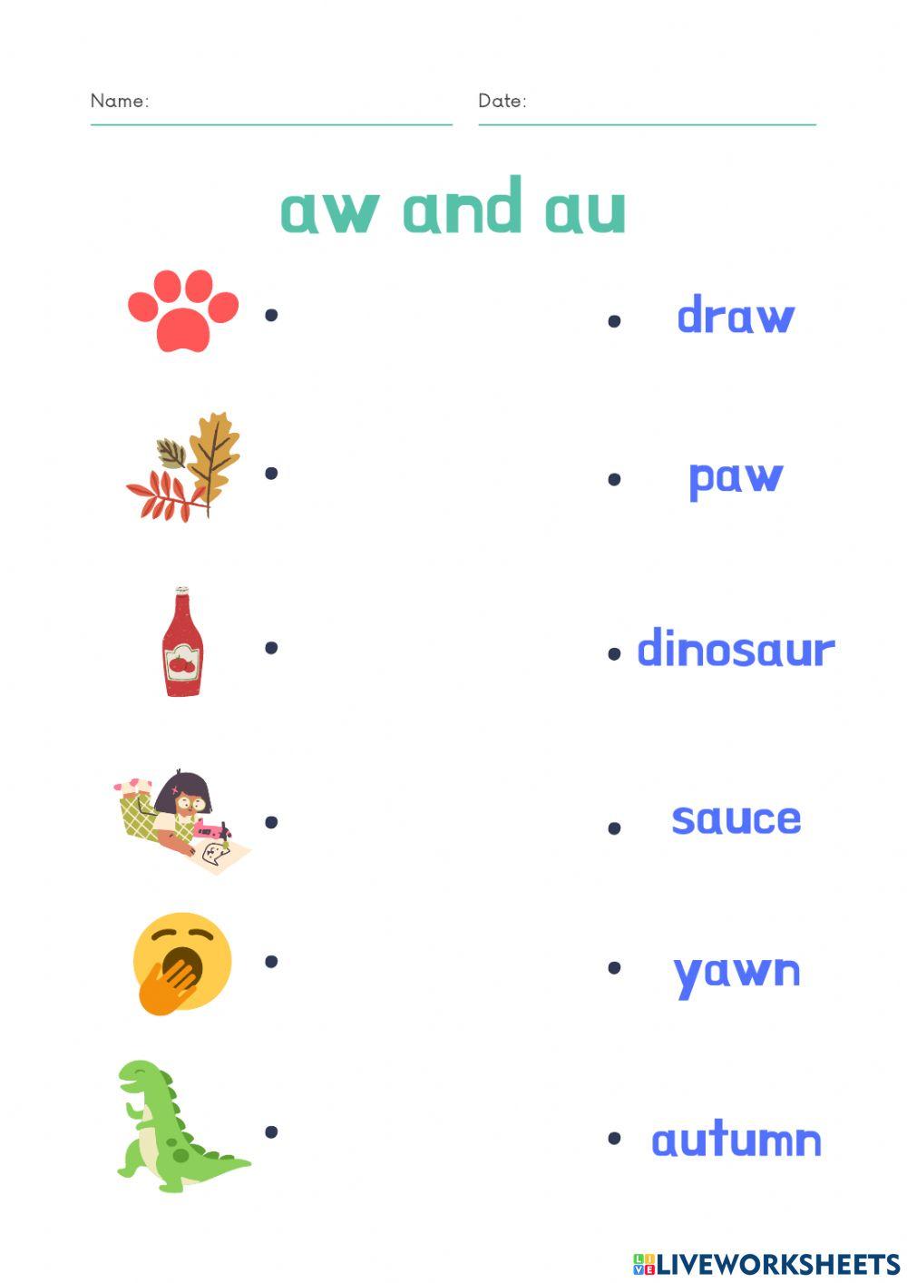 Dipthongs aw au ow ou online exercise for Live Worksheets