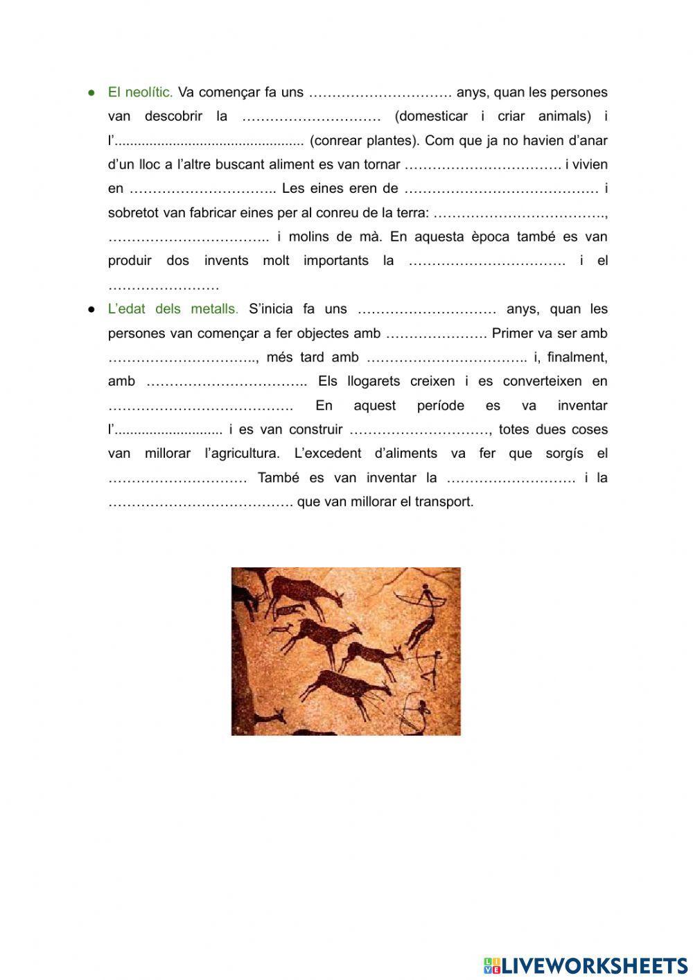 LA PREHISTÒRIA - Completa el resum