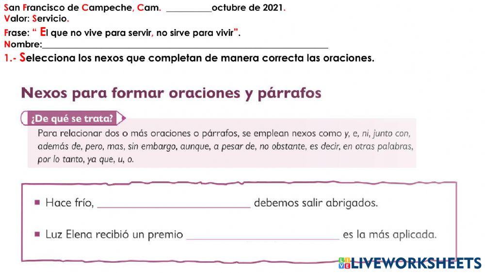 Nexos para formar oraciones y párrafos