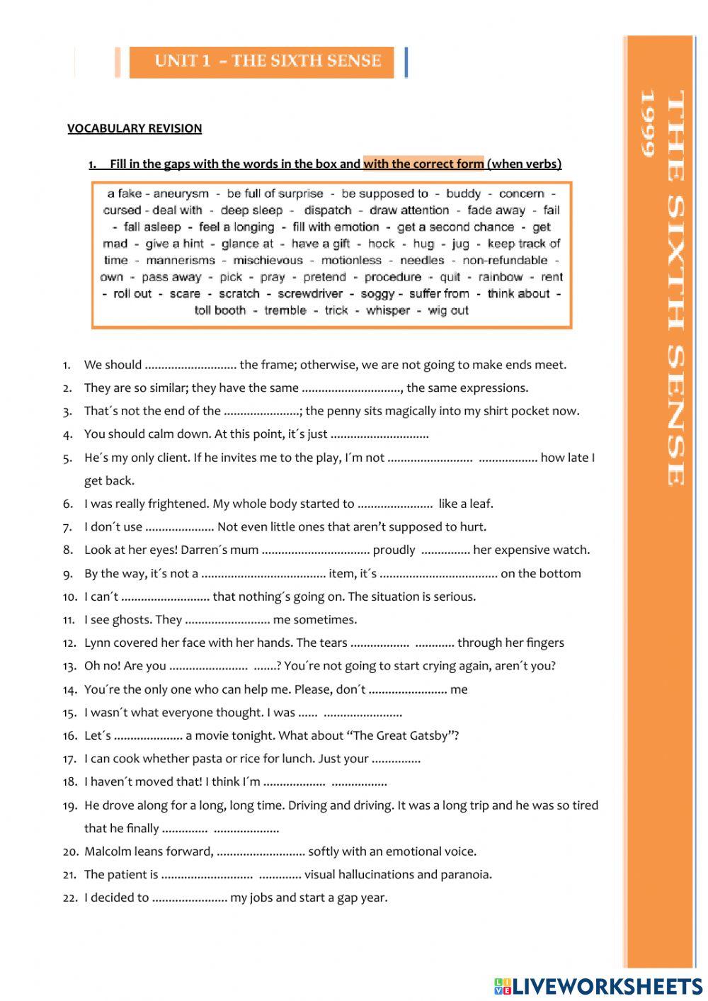 The sixth sense (vocabulary revision)
