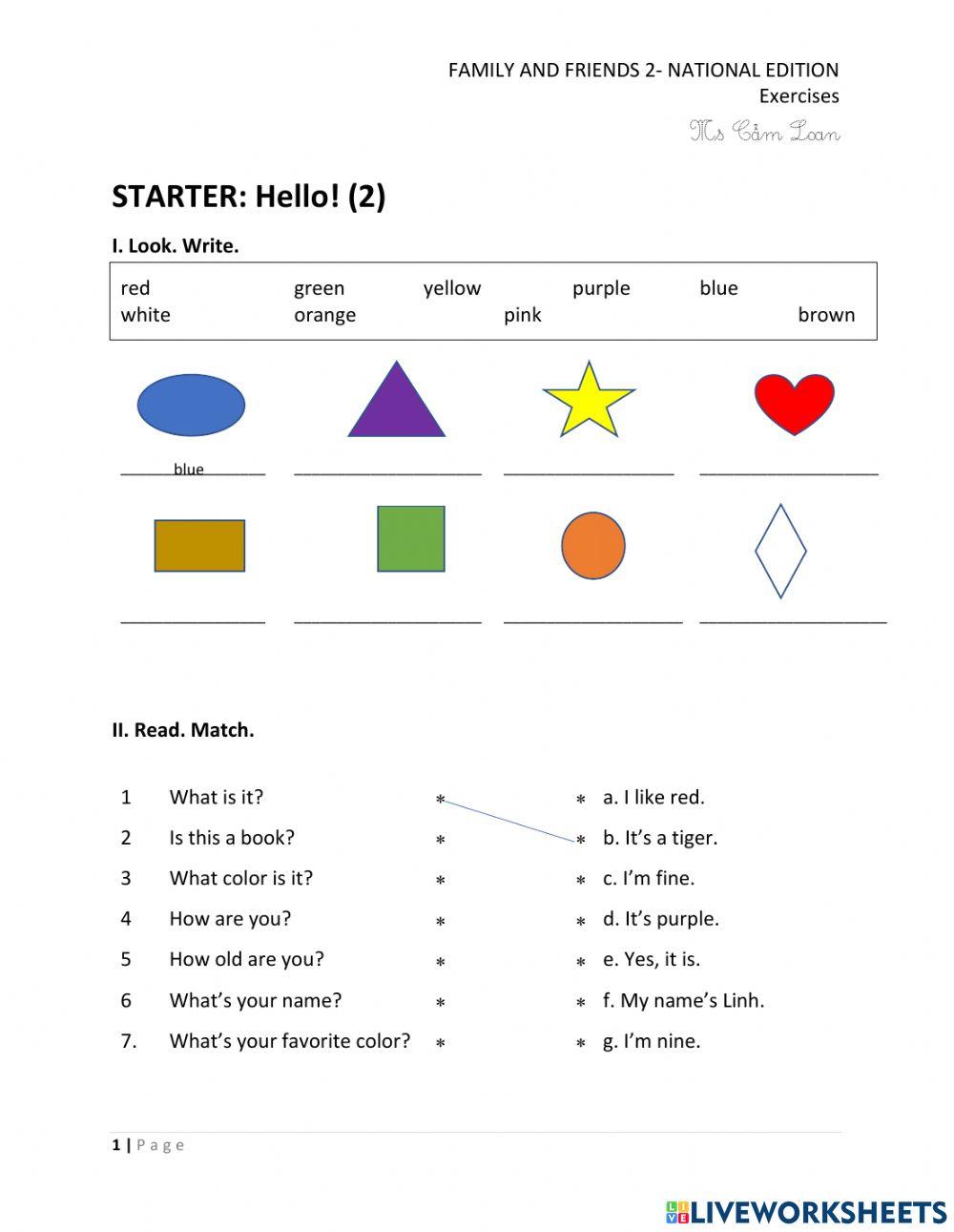 Family and Friends 2 - Starter 2 Exercises