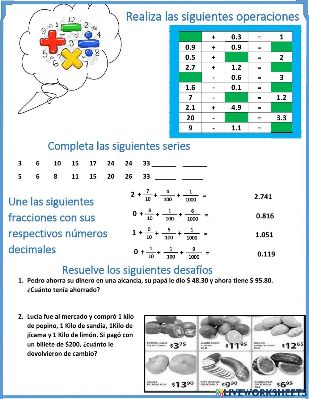 Calculo mental 4.4, series, fracciones y desafíos.