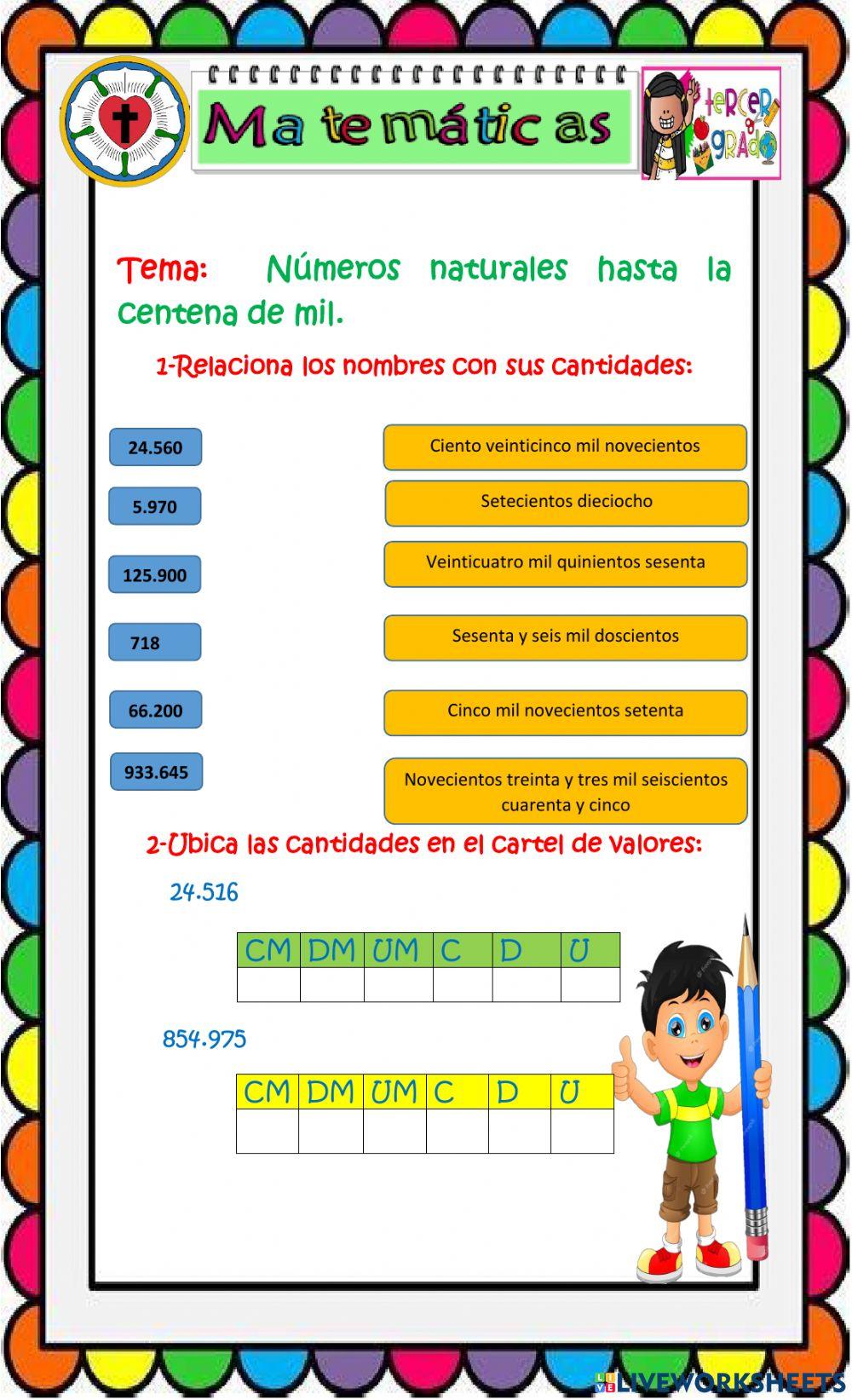 Números naturales hasta la centena de mil