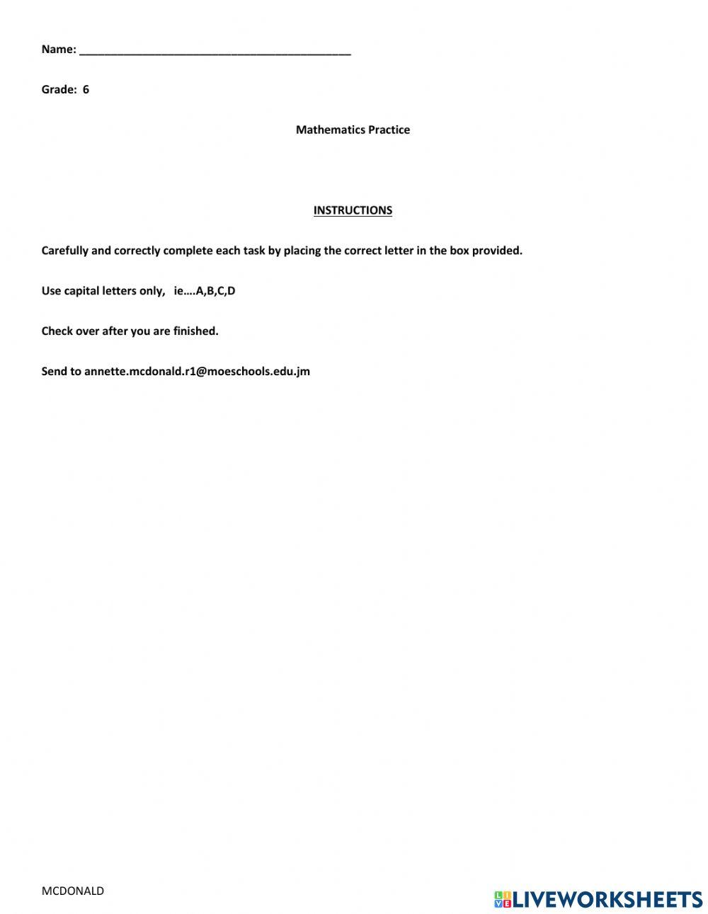 MATHEMATICS TEST 2 PEP WORKBOOK