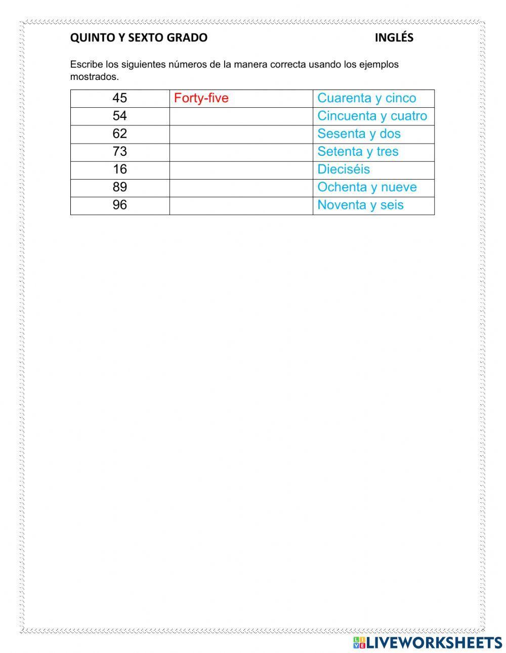 Números y vocabulario