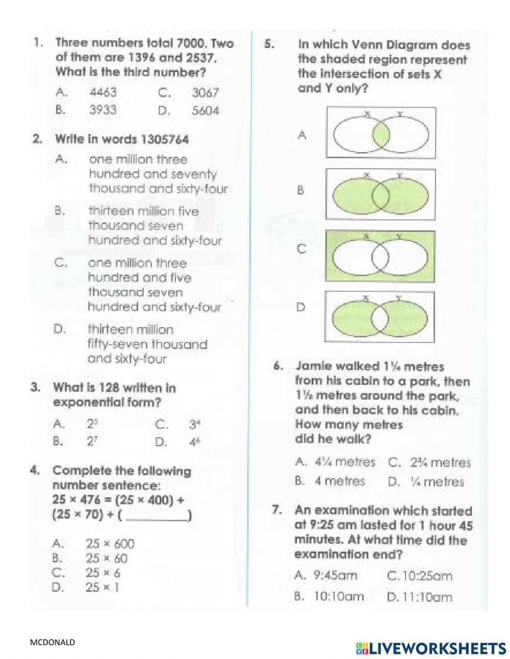 MATHEMATICS TEST 4 PEP WORKBOOK