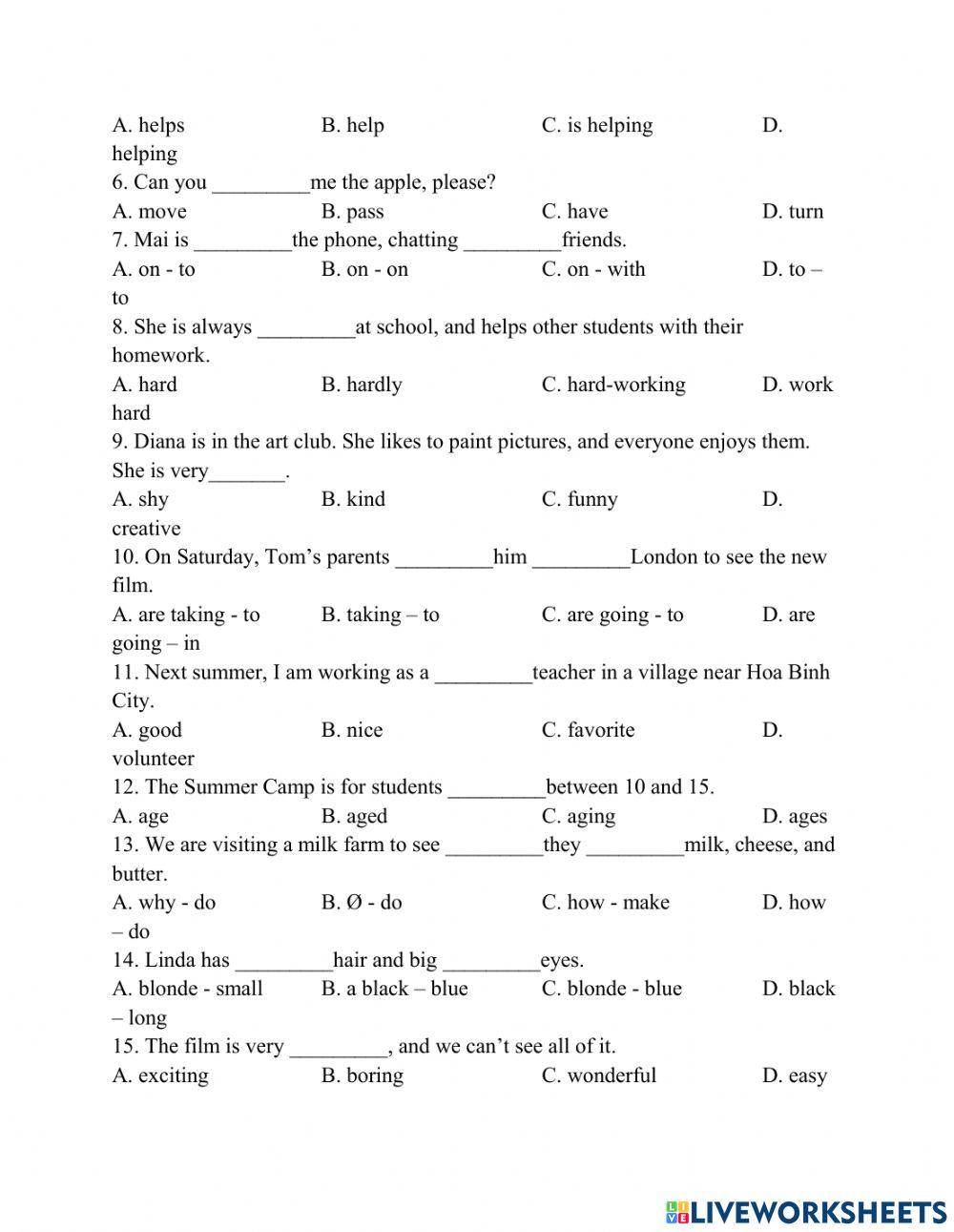 Practice Unit 3 English 6 1584895 Thaonguyen90 Live Practice Unit 3 English 6 1584895 Thaonguyen90 Live