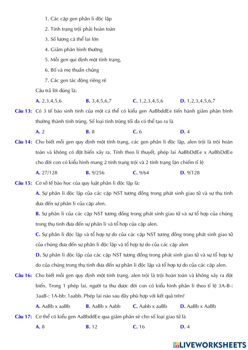 Sinh 12 - Bài 9. Qui luật phân li độc lập