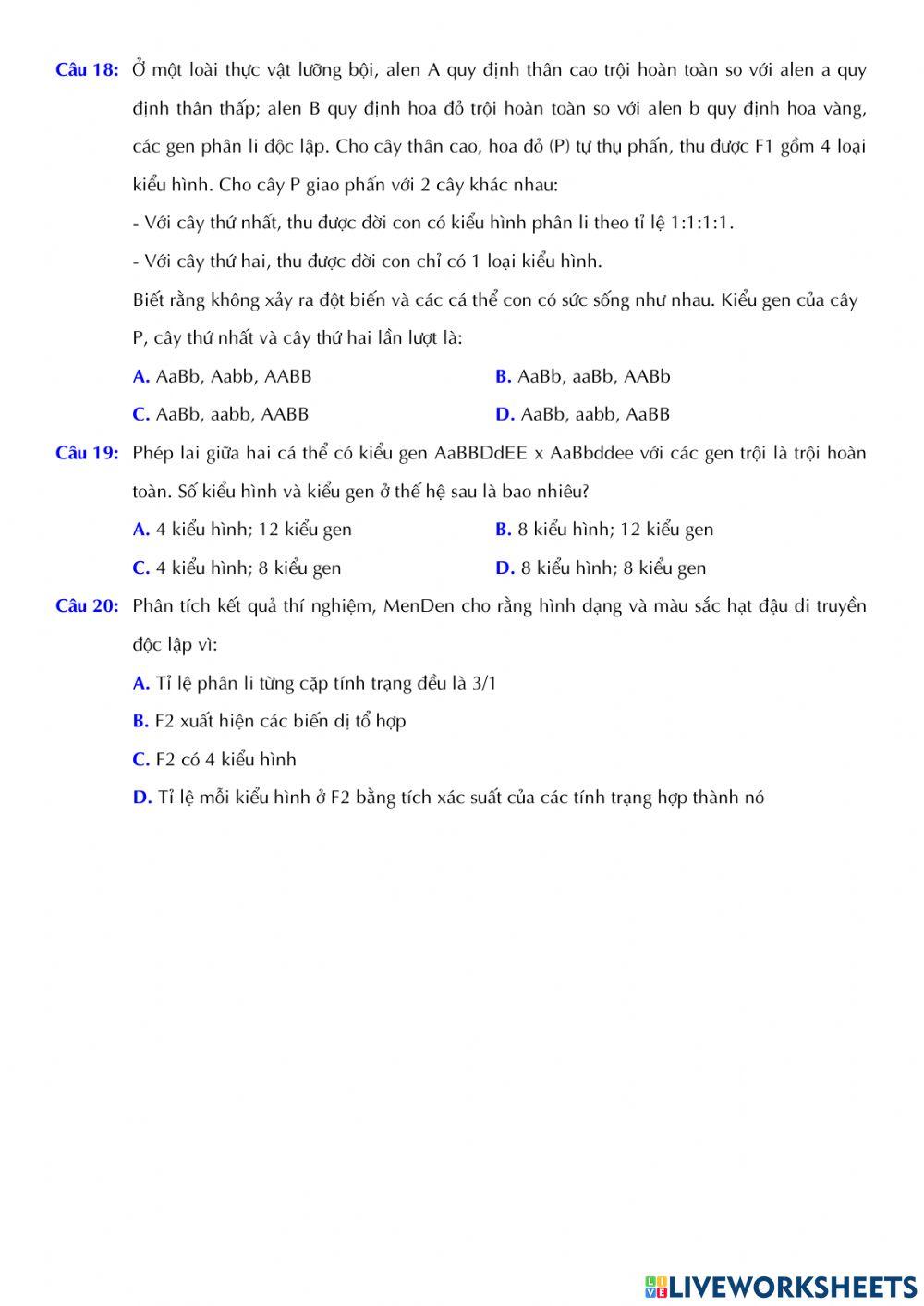 Sinh 12 - Bài 9. Qui luật phân li độc lập