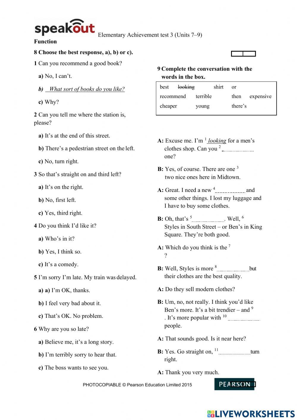 elementary achievement test 3 (units 7–9)