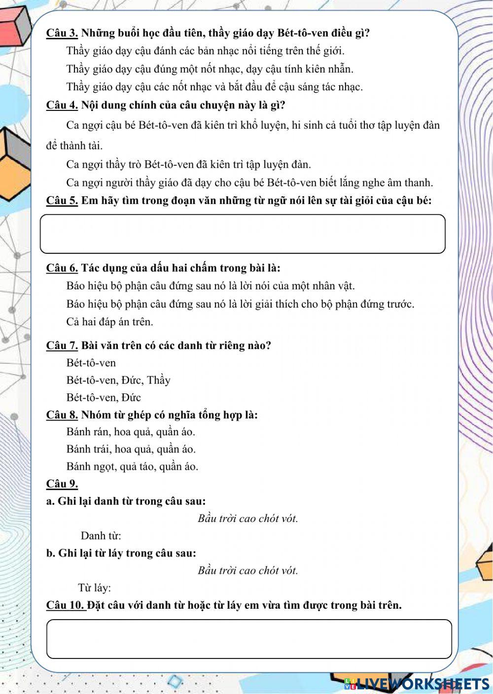 Phiếu ôn tập  GK 1 -TV số 3