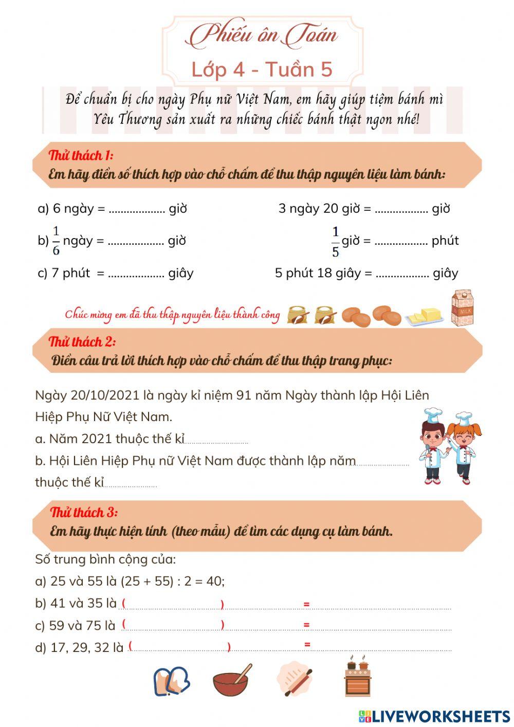 Phiếu bài tập cuối tuần môn Toán - Tuần 5