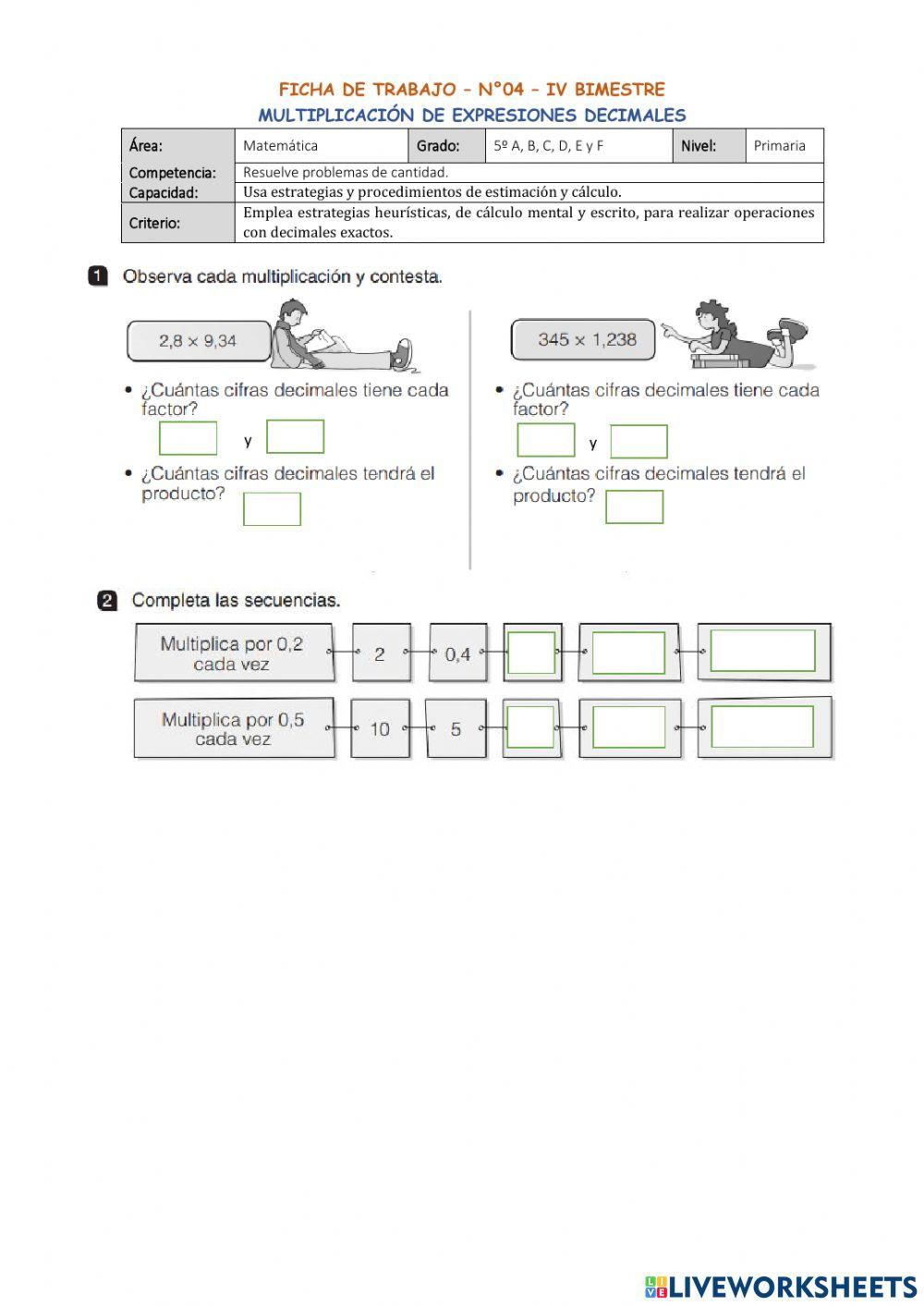 Multiplicación de decimales