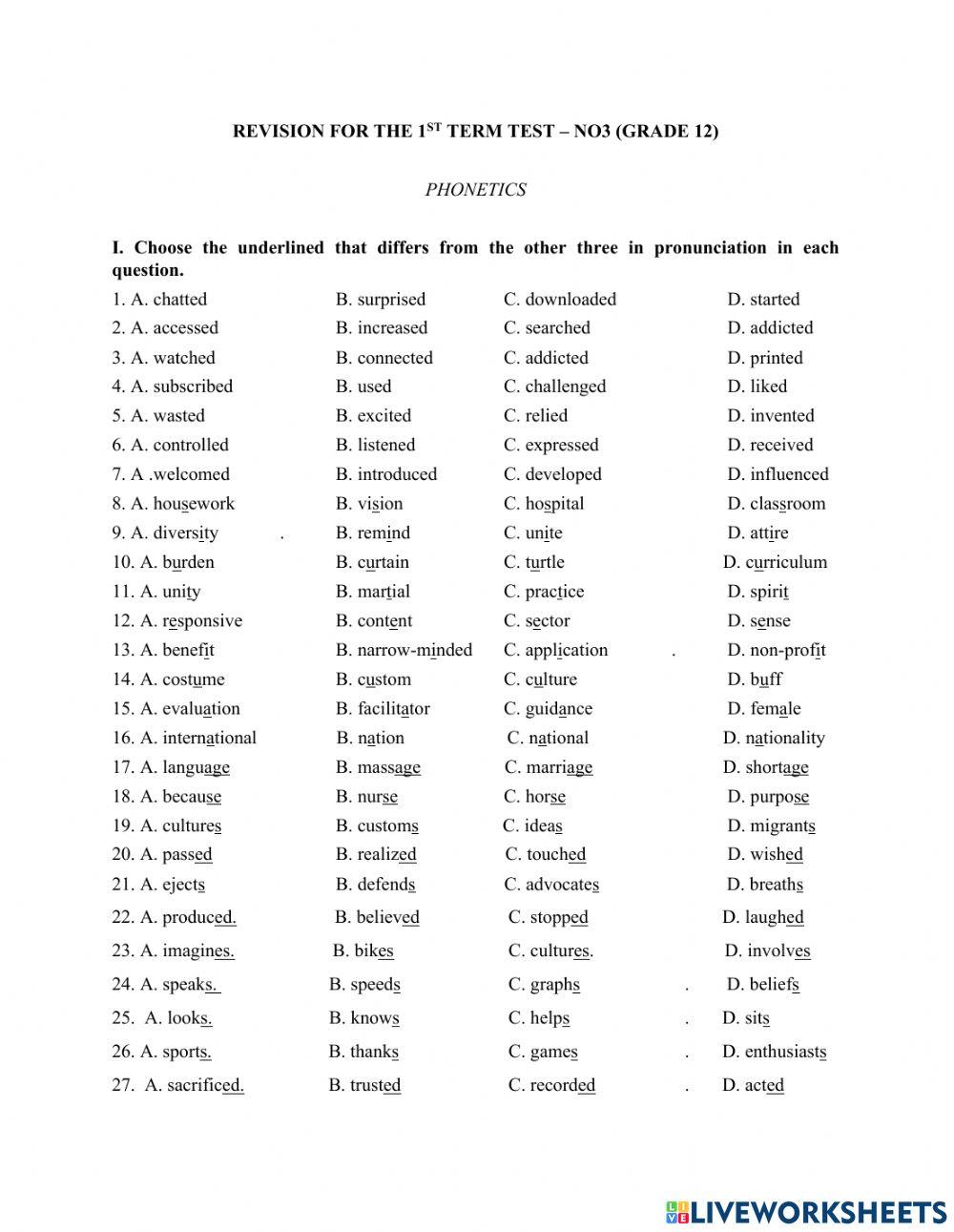 Revision for the 1st term test – no3 (grade 12)