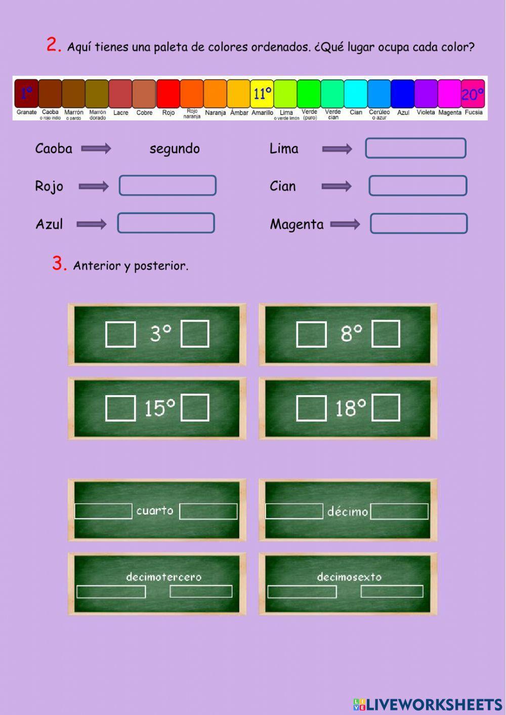 Numeración: los números ordinales hasta el 20º