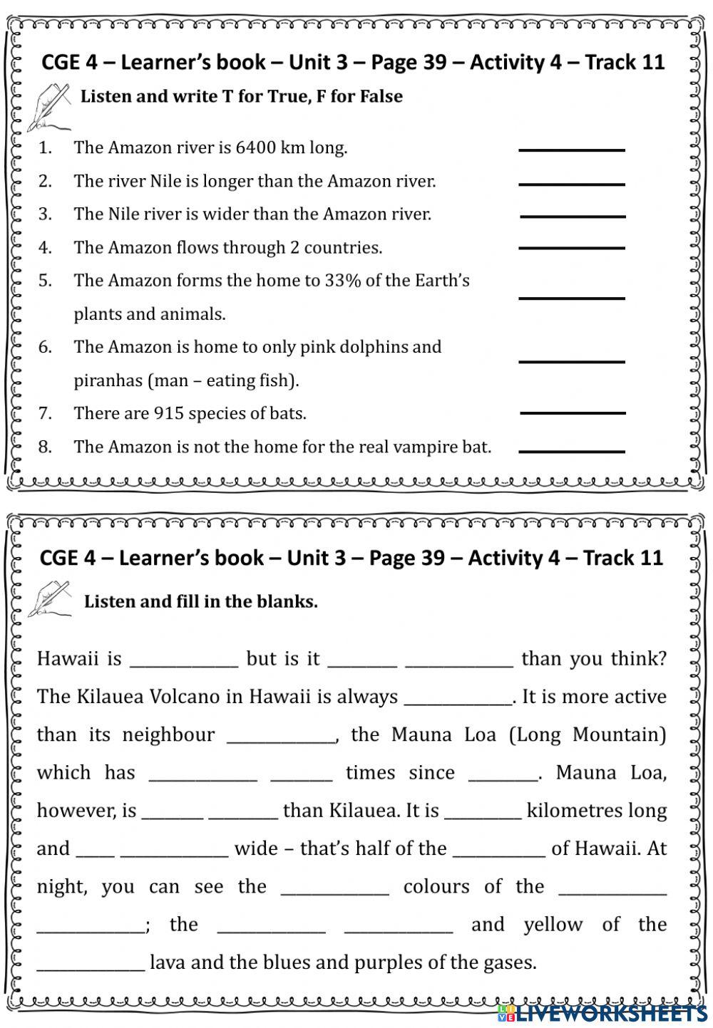 CGE 4 - Unit 3 - Week 1 - Listening Worksheet