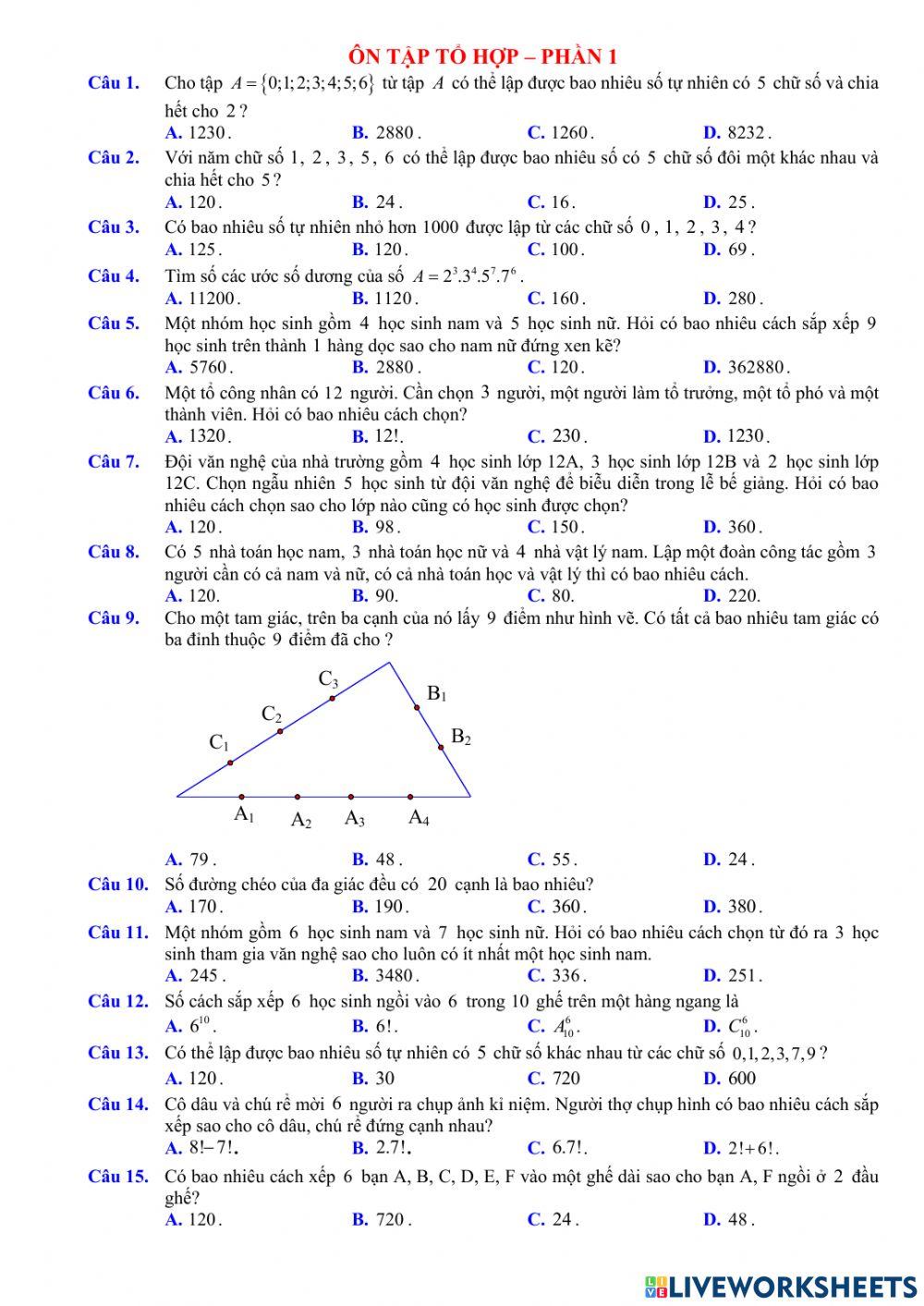 Ôn tập tổ hợp - Phần 1