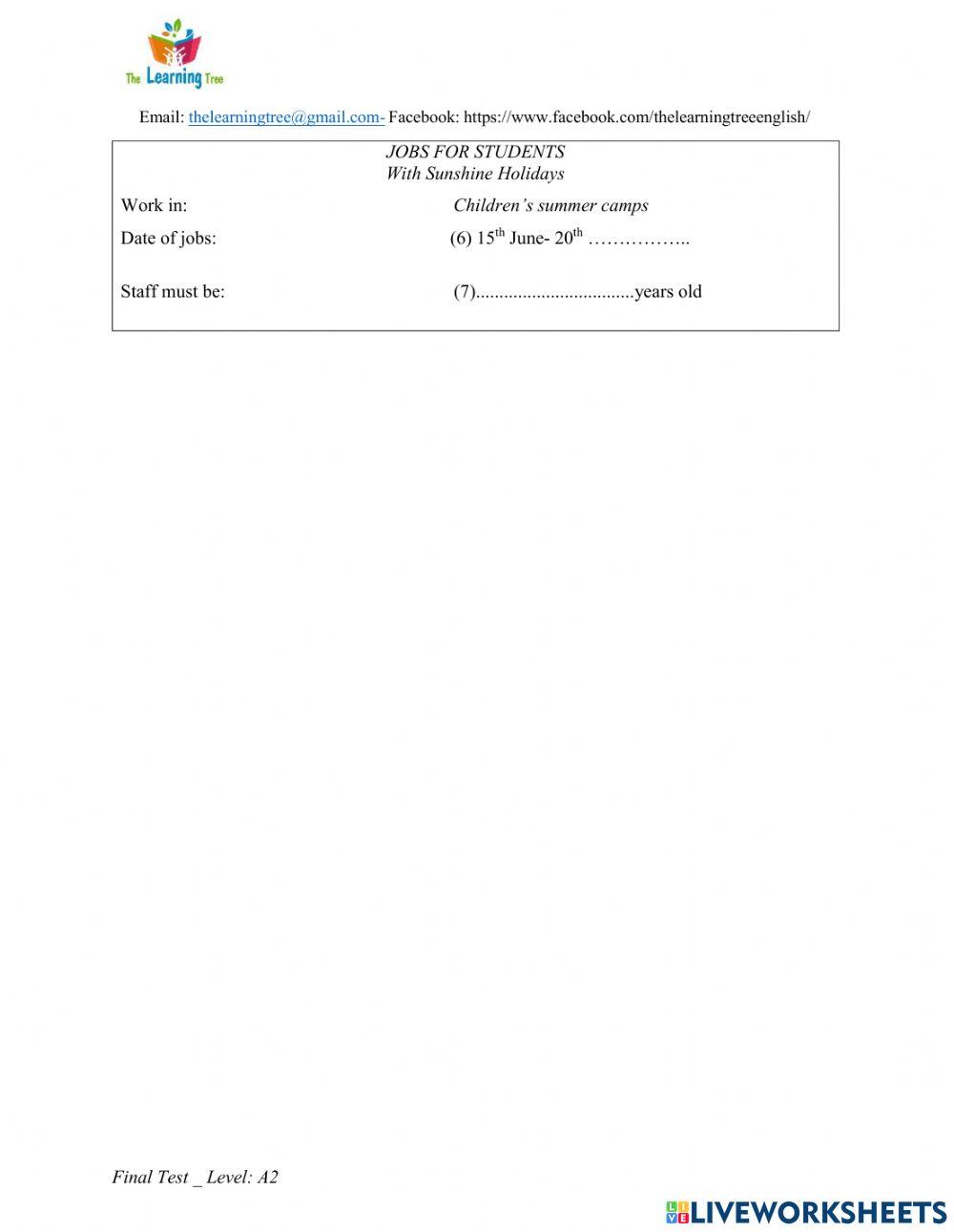4252507 a2 listening test thelearningtreeenglish