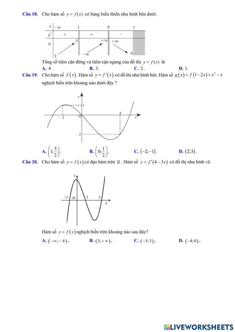 Ôn Giải tích 12 - Chương I - Phần 2