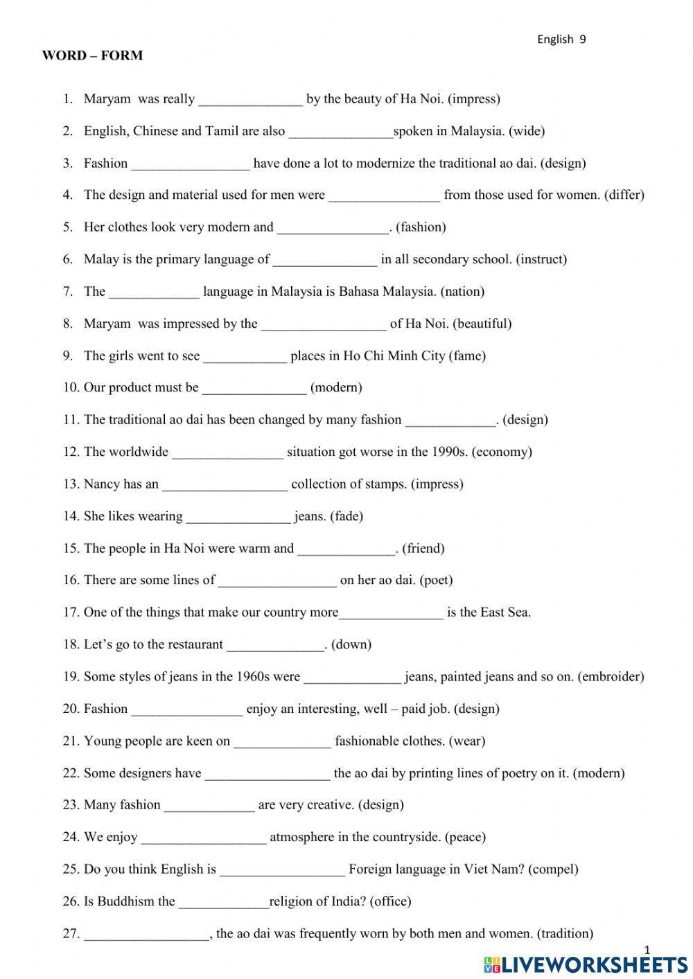 E9-Word form + Sentences