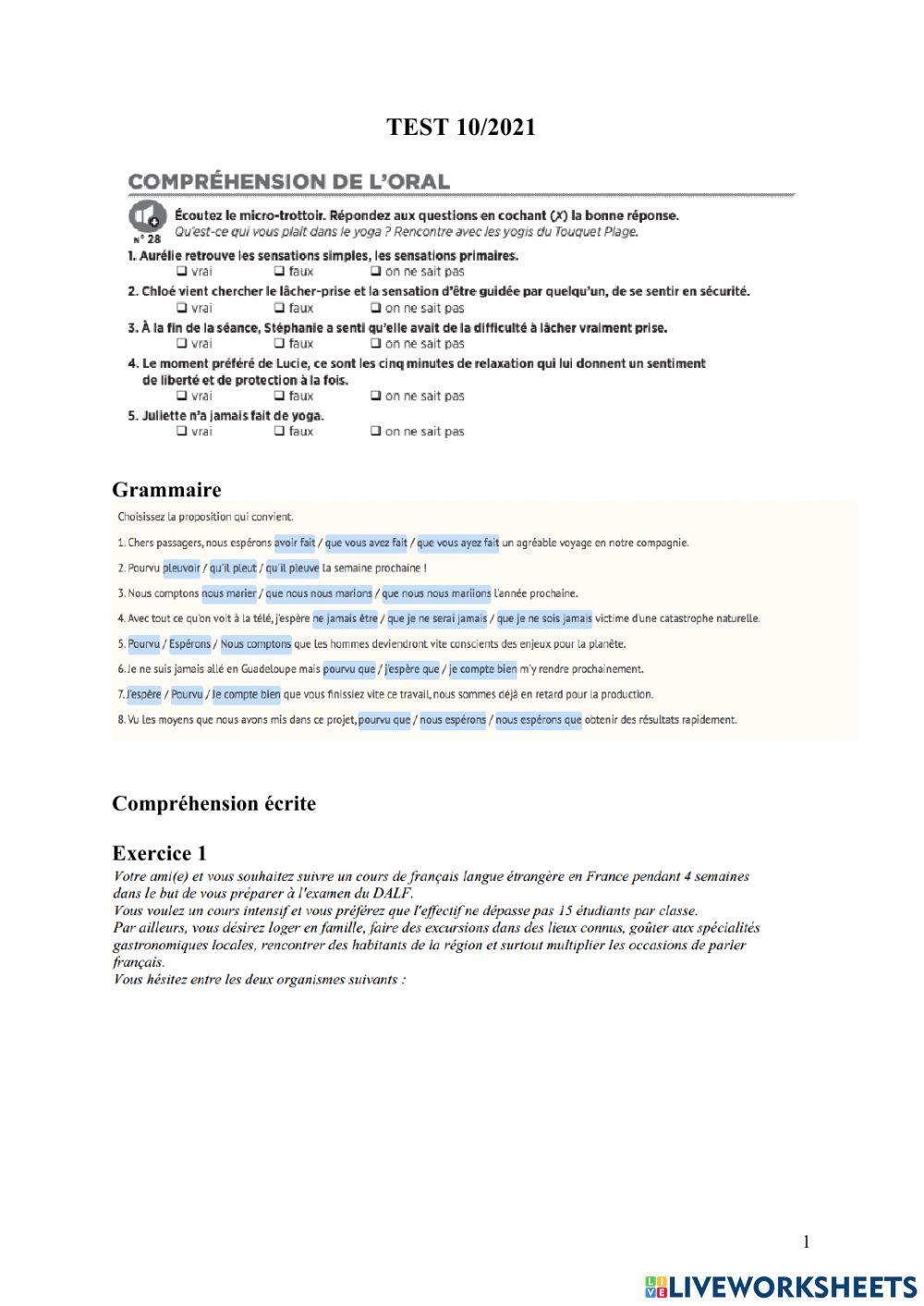 Test de français 10-2021