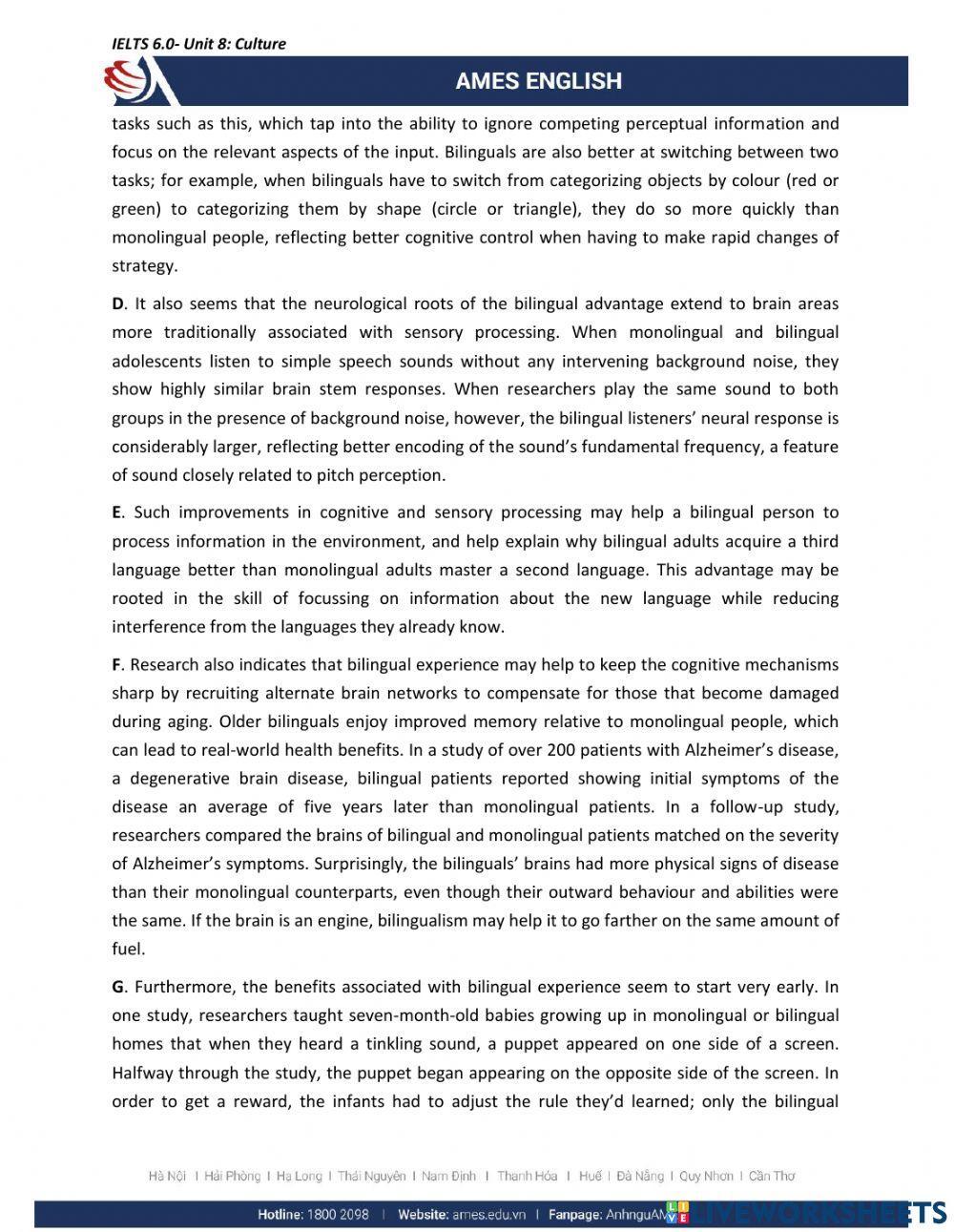 Worksheet Reading MS3-U8