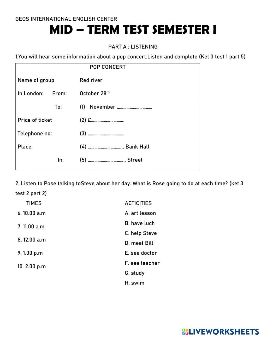 Mid term test grade 8-First semester