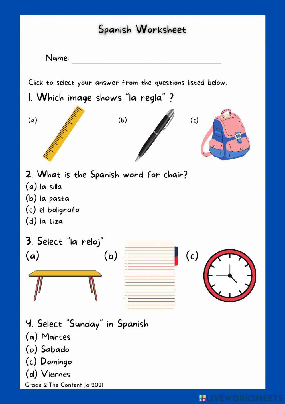 Classroom Objects in Spanish