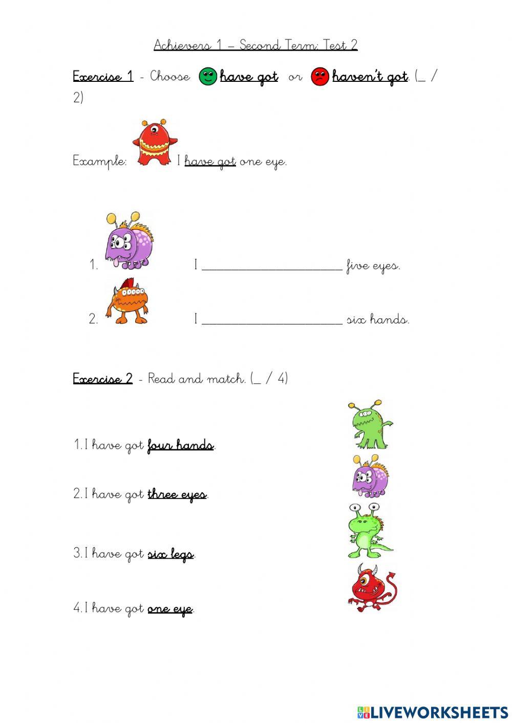 Achievers 1 - Second Term - Test 2