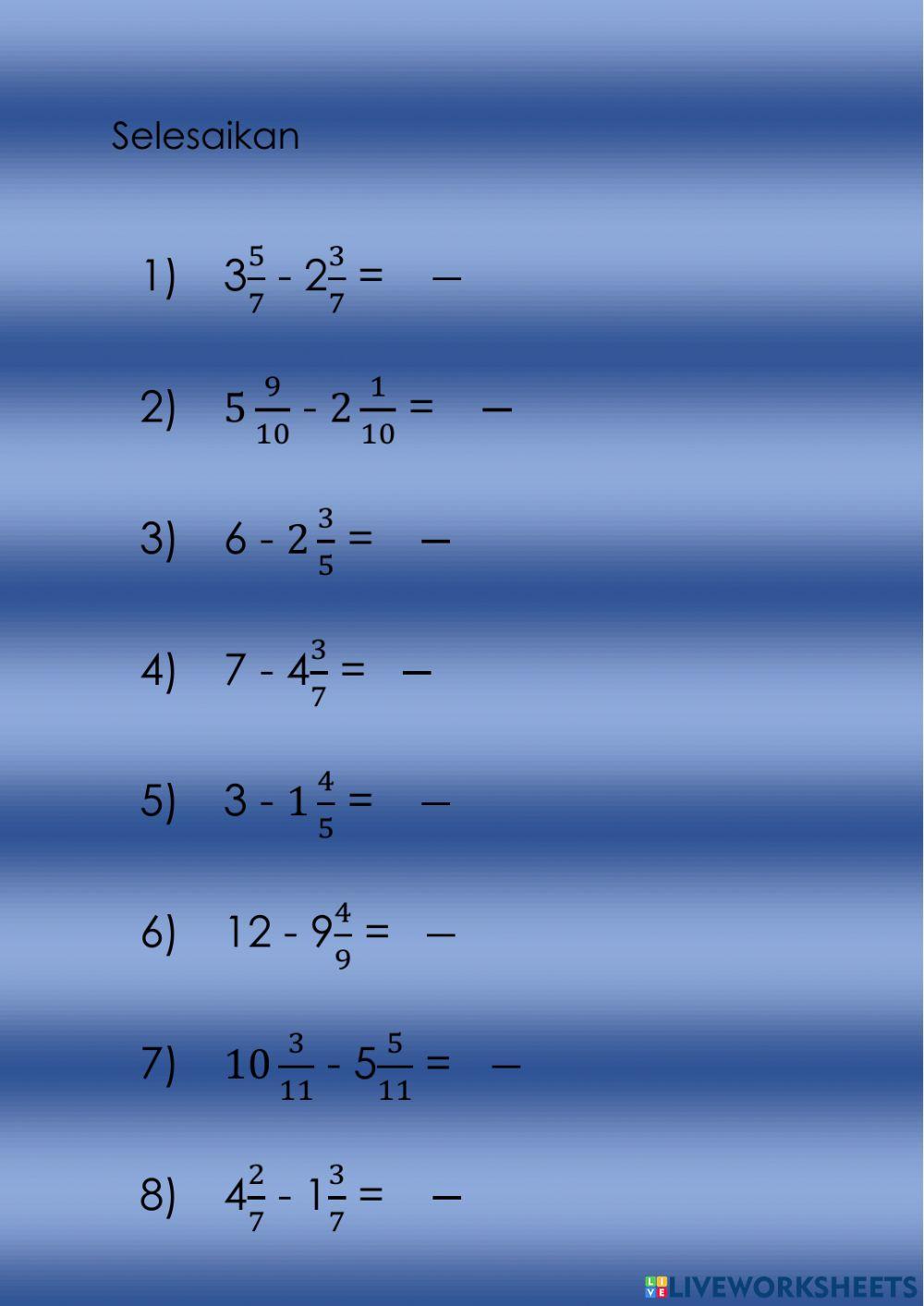 Tolak nombor bercampur sama penyebut