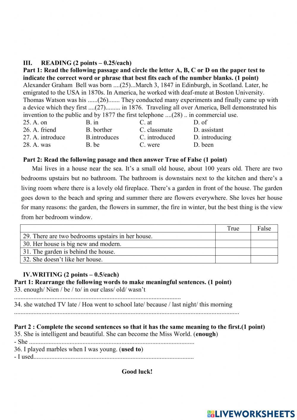 The first mid term Test