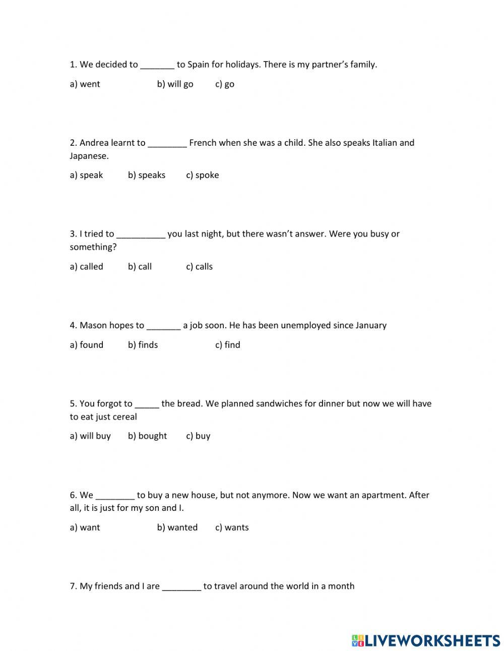 Infinitives after certain verbs