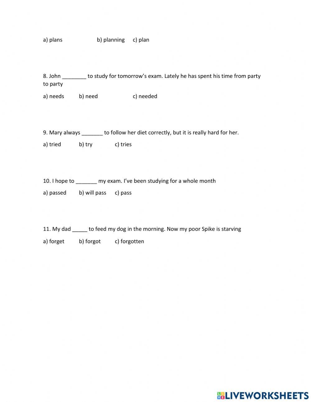 Infinitives after certain verbs