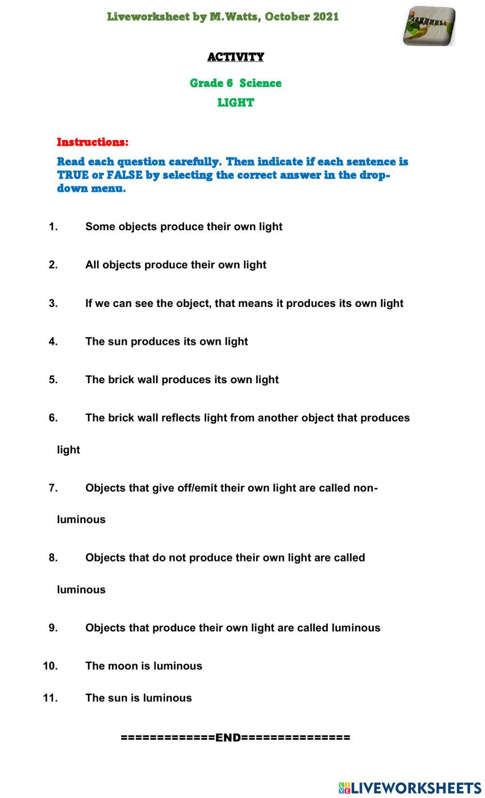 4281894 | Light - Luminous and Non-Luminous Objects