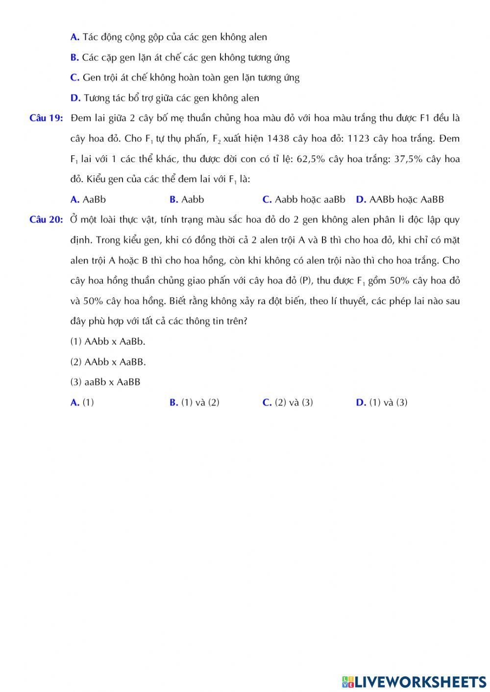 Sinh 12 - Bài 10. Tương tác gen và tác động đa hiệu của gen