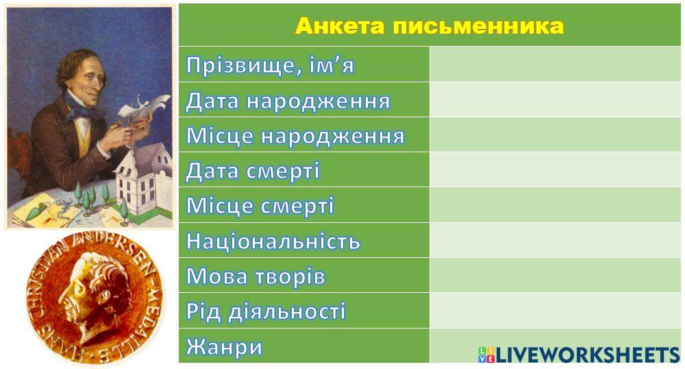 Анкета письменника -Великий Казкар-