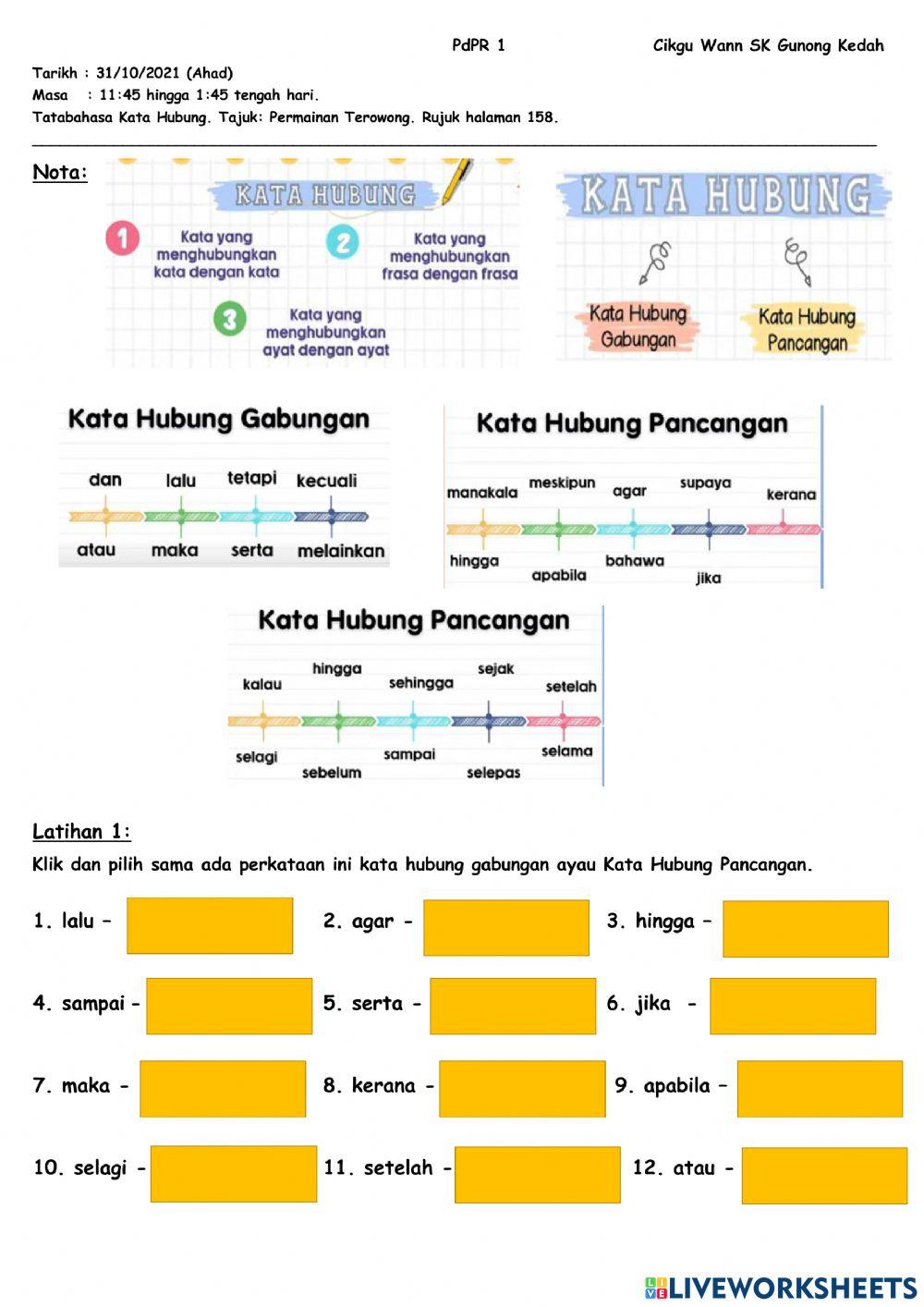 Latihan 1 : Mengenal pasti Kata Hubung Gabungan dan Pancangan
