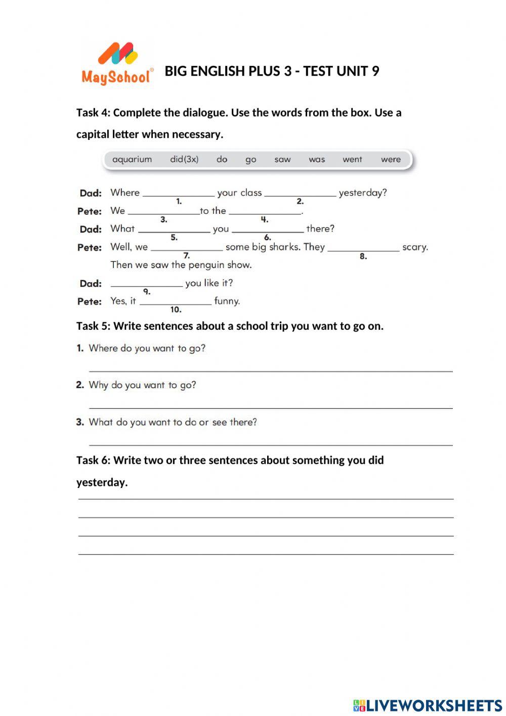 Big English Plus 3 - Test Unit 9