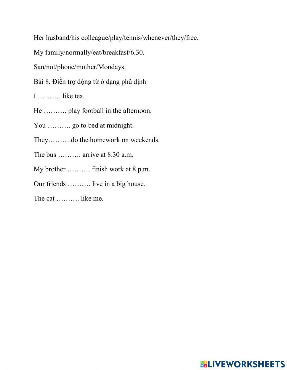 Đề kiểm tra thì hiện tại đơn