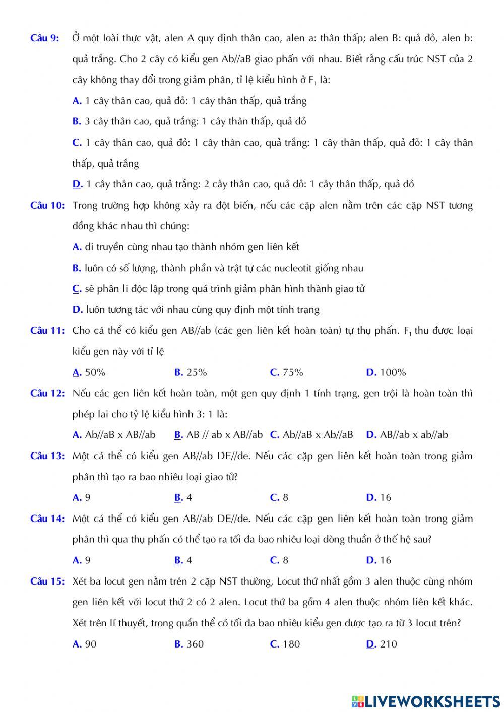 Sinh 12 - Bài 11. Liên kết gen và hoán vị gen