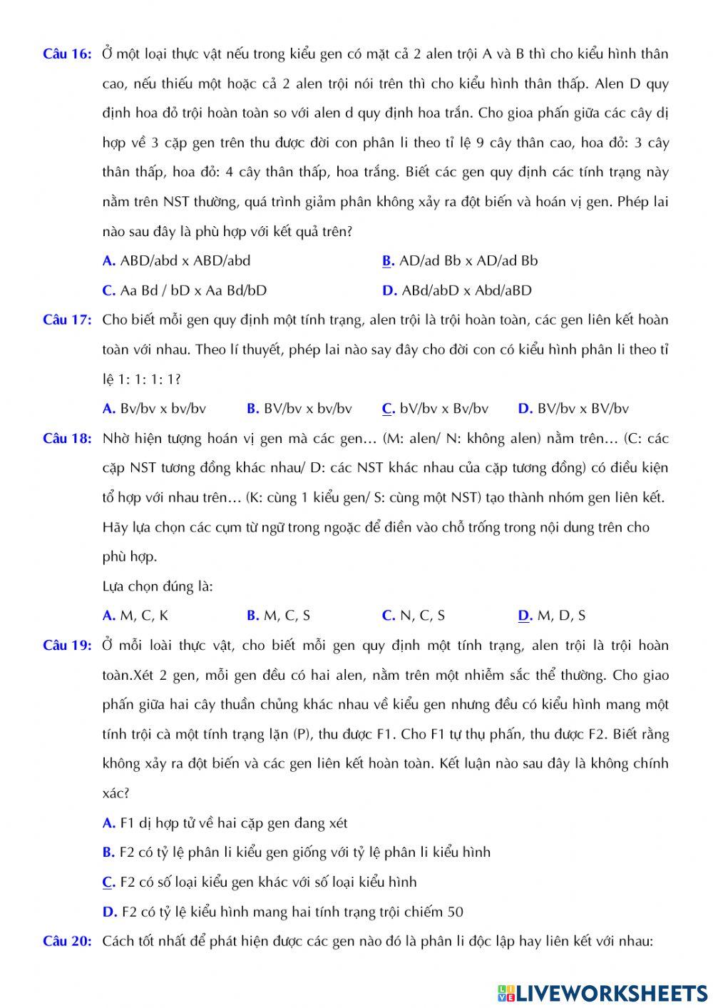 Sinh 12 - Bài 11. Liên kết gen và hoán vị gen