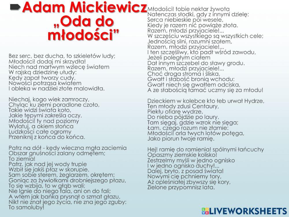 Adam Mickiewicz -Oda do młodości-