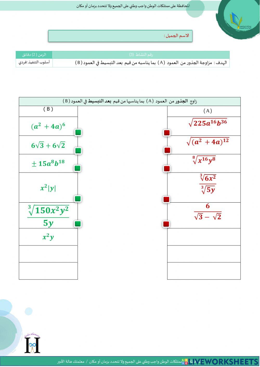 الجذر النوني والعمليات على العبارات الجذرية