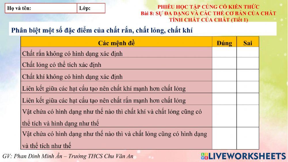 PHT củng cố bài 8 KHTN 6