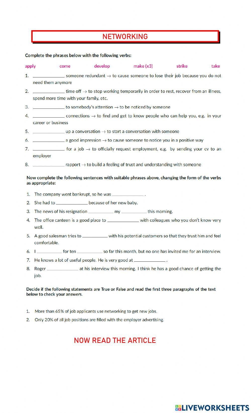 Reading activity - Networking